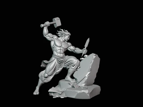 Stone Carver with Hammer Statue Design 4 - 3D Print Model 3D Print Model
