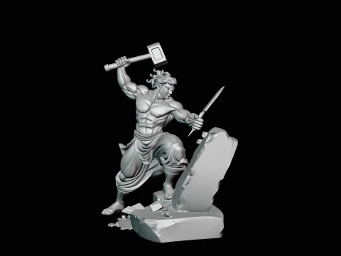 Stone Carver with Hammer Statue Design 4 - 3D Print Model 3D Print Model