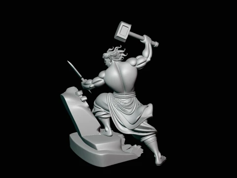 Stone Carver with Hammer Statue Design 4 - 3D Print Model 3D Print Model