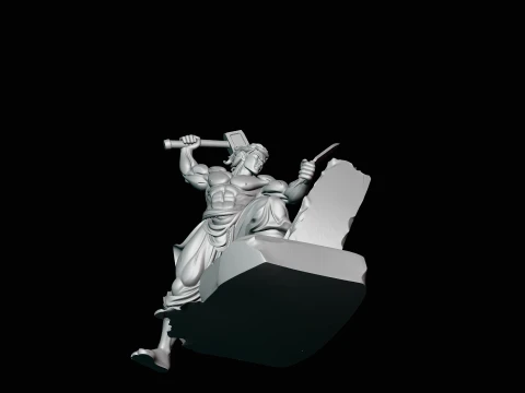 Stone Carver with Hammer Statue Design 4 - 3D Print Model 3D Print Model