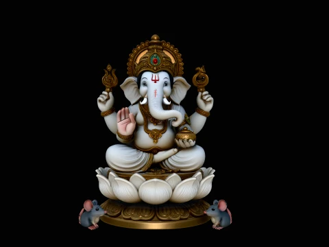Ganesha with Mice Statue Design 1 - 3D Print Model 3D Print Model