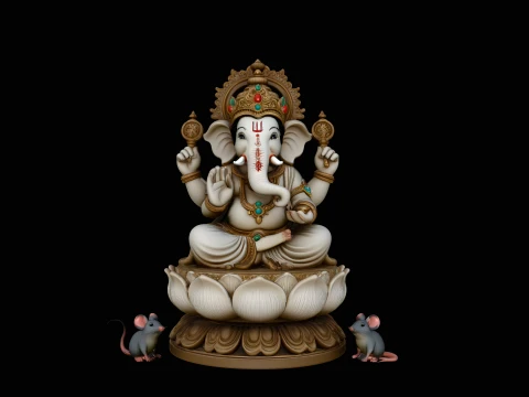 Ganesha with Mice Statue Design 2 - 3D Print Model 3D Print Model