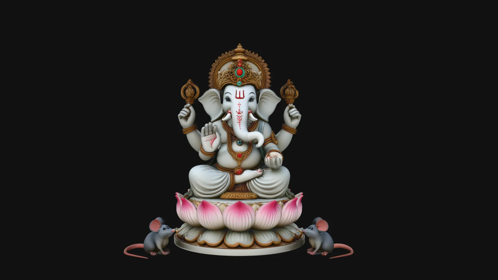 Ganesha with Mice Statue Design 4 - 3D Print Model 3D Print Model .c4d .max .obj .3ds .fbx .stl .blend 