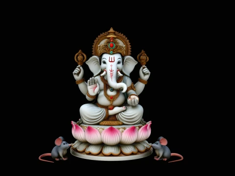 Ganesha with Mice Statue Design 4 - 3D Print Model 3D Print Model
