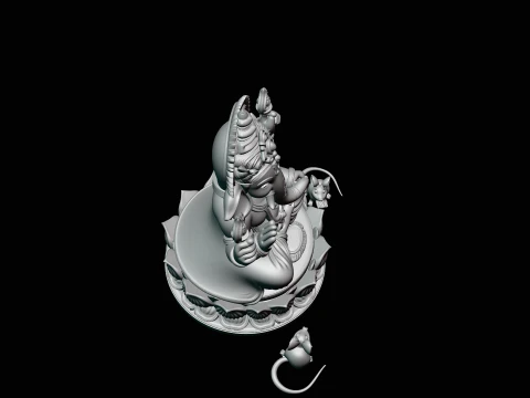 Ganesha with Mice Statue Design 4 - 3D Print Model 3D Print Model