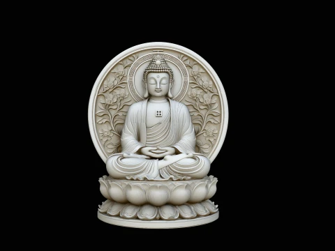 Buddha in Floral Mandorla Statue Design 1 - 3D Print Model 3D Принт Модель