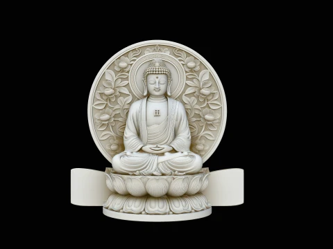 Buddha in Floral Mandorla Statue Design 2 - 3D Print Model 3D Print Model