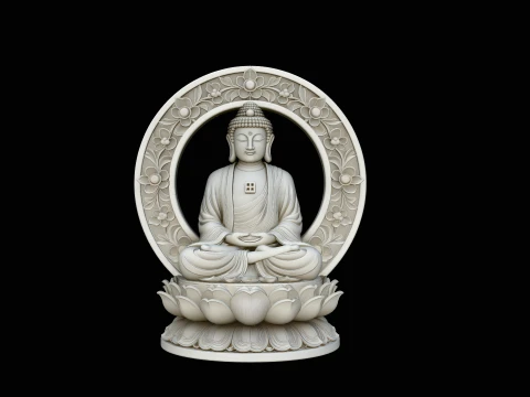 Buddha in Floral Mandorla Statue Design 3 - 3D Print Model 3D Print Model