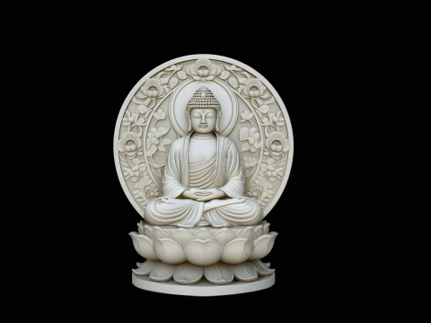 Buddha in Floral Mandorla Statue Design 4 - 3D Print Model 3D Print Model
