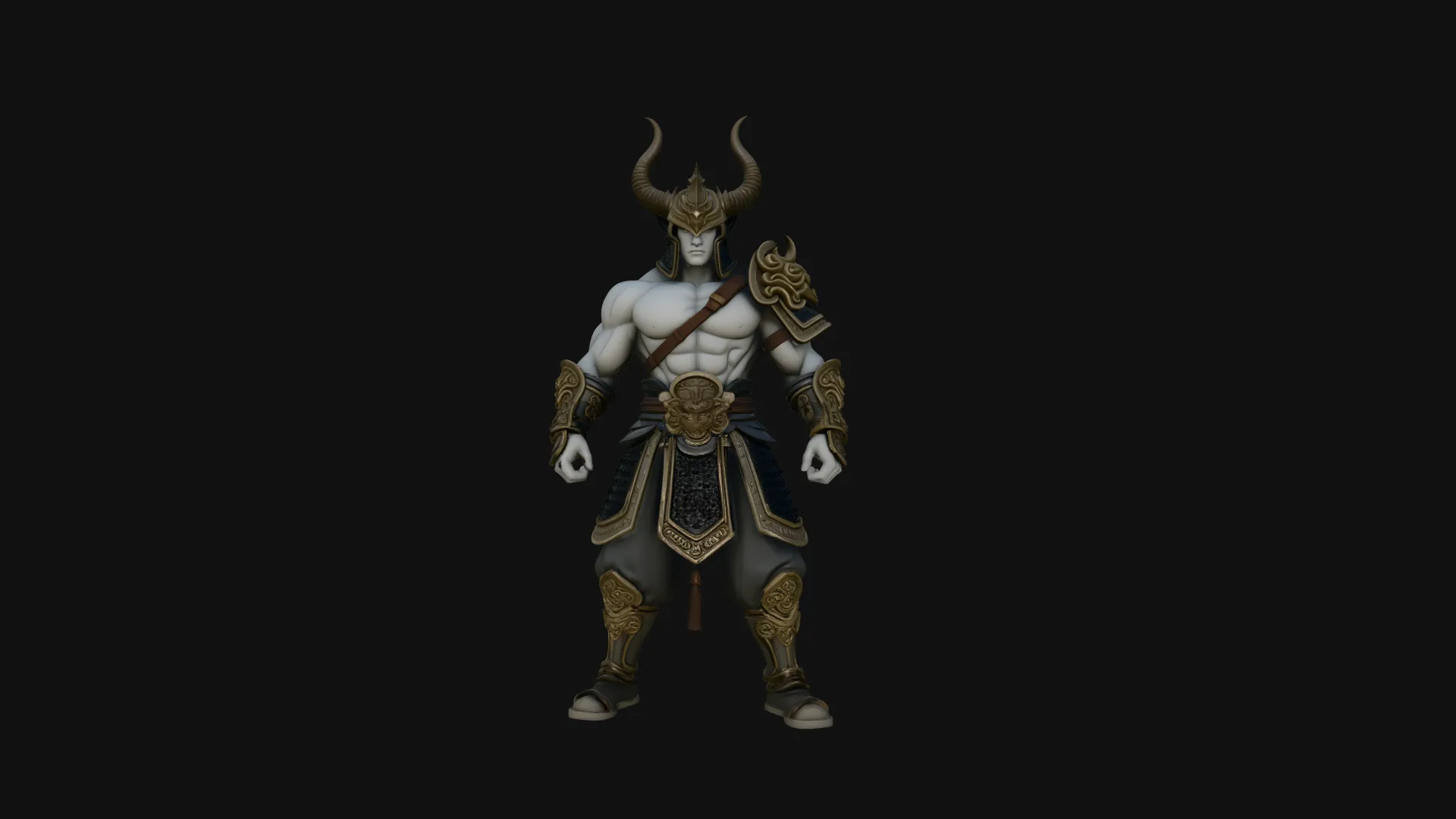 Bare-Chested Horned Warrior Statue Design 1 - 3D Print Model 3D Print Model .c4d .max .obj .3ds .fbx .stl .blend 