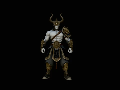 Bare-Chested Horned Warrior Statue Design 1 - 3D Print Model 3D Print Model