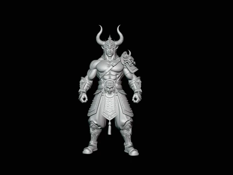 Bare-Chested Horned Warrior Statue Design 1 - 3D Print Model 3D Print Model