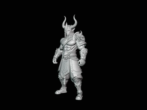 Bare-Chested Horned Warrior Statue Design 1 - 3D Print Model 3D Print Model
