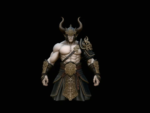 Bare-Chested Horned Warrior Statue Design 2 - 3D Print Model 3D Print Model