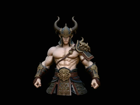 Bare-Chested Horned Warrior Statue Design 3 - 3D Print Model 3D Druckmodell