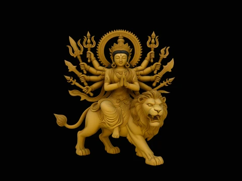 Durga on Lion Statue Design 5 - 3D Print Model 3D Принт Модель