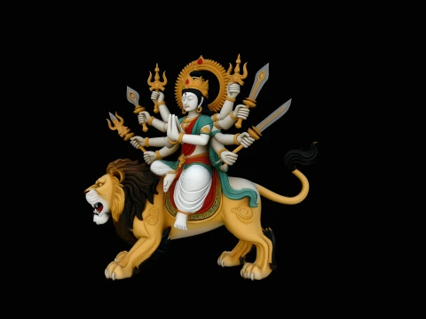 Durga on Lion Statue Design 6 - 3D Print Model 3D Принт Модель