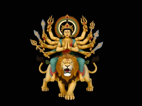 Durga on Lion Statue Design 7 - 3D Print Model 3D Принт Модель