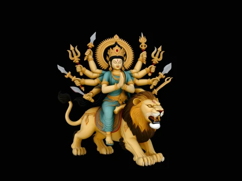 Durga on Lion Statue Design 8 - 3D Print Model 3D Принт Модель