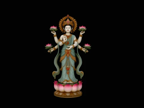 Lakshmi Goddess Statue Design 5 - 3D Print Model Modelo de impresión 3D