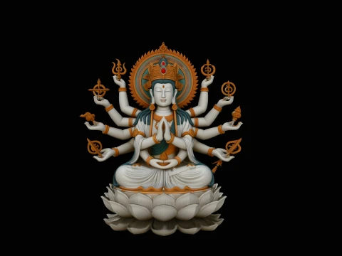 Seated Multi-Armed Guanyin Statue Design 2 - 3D Print Model 3D Druckmodell