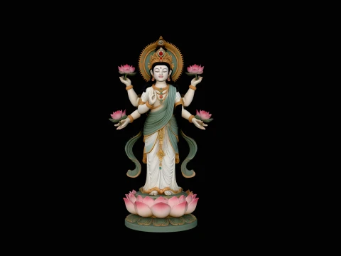 Lakshmi Goddess Statue Design 6 - 3D Print Model Modèles 3D en vedette