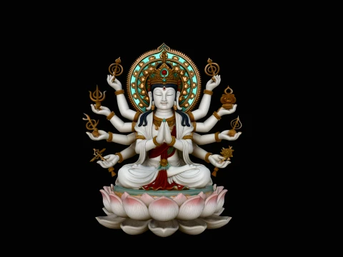 Seated Multi-Armed Guanyin Statue Design 1 - 3D Print Model 3D Print Model