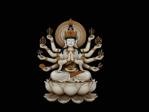 Seated Multi-Armed Guanyin Statue Design 3 - 3D Print Model 3D Print Model