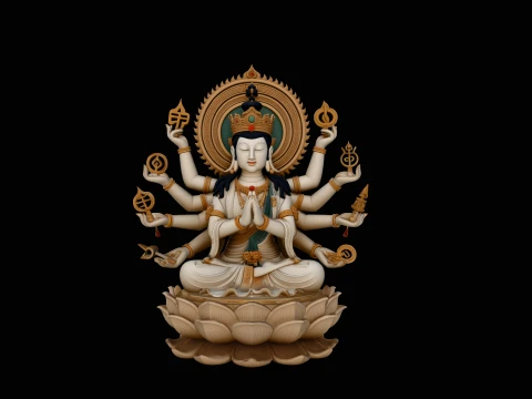 Seated Multi-Armed Guanyin Statue Design 4 - 3D Print Model 3D Print Model