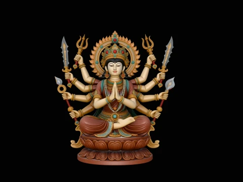 Seated Durga Goddess Statue Design 1 - 3D Print Model 3Dプリントモデル