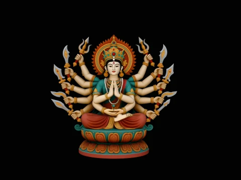 Seated Durga Goddess Statue Design 2 - 3D Print Model 3Dプリントモデル