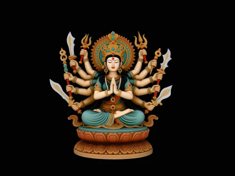 Seated Durga Goddess Statue Design 3 - 3D Print Model 3Dプリントモデル