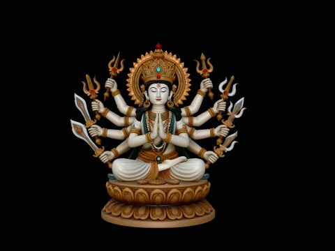 Seated Durga Goddess Statue Design 4 - 3D Print Model 3Dプリントモデル