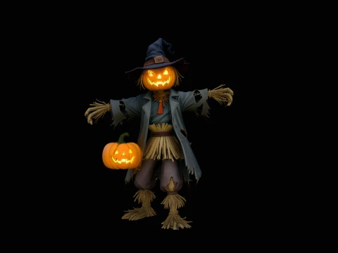 Pumpkin Scarecrow Statue Design 2 - 3D Print Model 3D 프린트 모델