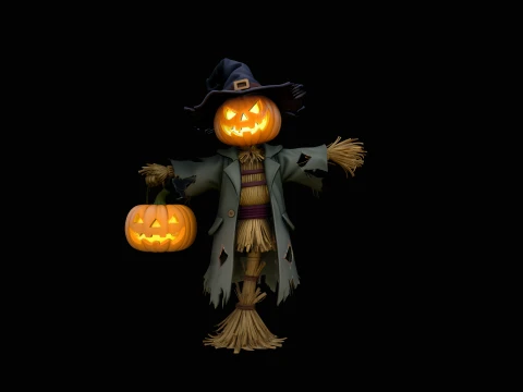 Pumpkin Scarecrow Statue Design 3 - 3D Print Model 3D 프린트 모델