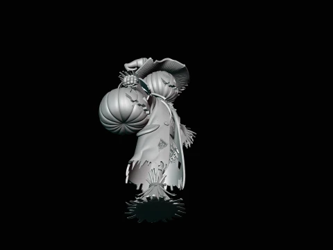 Pumpkin Scarecrow Statue Design 3 - 3D Print Model 3D Print Model