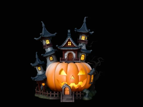 Haunted Pumpkin House Model Design 1 - 3D Print Model 3D 프린트 모델
