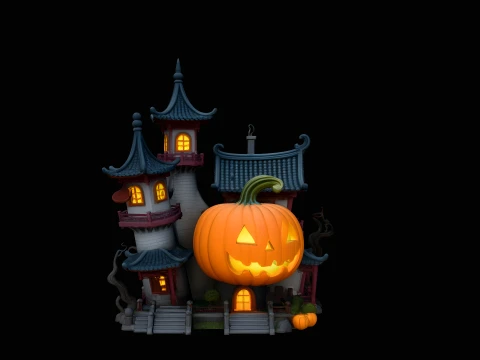 Haunted Pumpkin House Model Design 2 - 3D Print Model 3D 프린트 모델