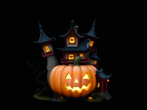 Haunted Pumpkin House Model Design 3 - 3D Print Model 3D 프린트 모델
