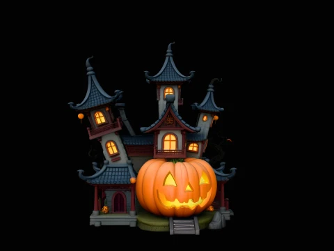 Haunted Pumpkin House Model Design 4 - 3D Print Model 3D 프린트 모델