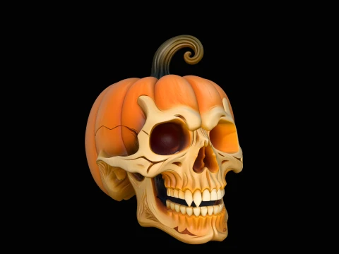 Skull Carved Pumpkin Statue Design 2 - 3D Print Model 3D Druckmodell