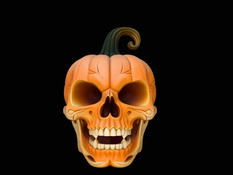 Skull Carved Pumpkin Statue Design 3 - 3D Print Model 3D Druckmodell