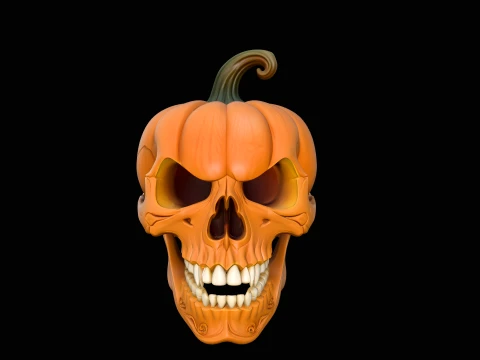 Skull Carved Pumpkin Statue Design 4 - 3D Print Model 3D Druckmodell