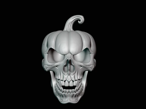 Skull Carved Pumpkin Statue Design 4 - 3D Print Model 3D Print Model