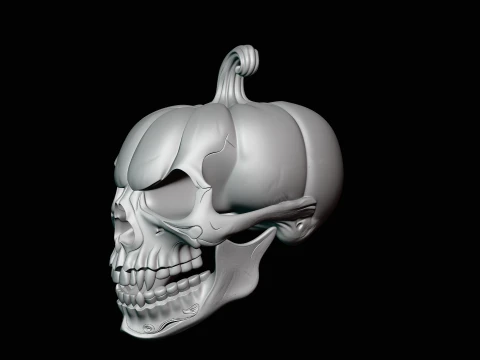 Skull Carved Pumpkin Statue Design 4 - 3D Print Model 3D Print Model