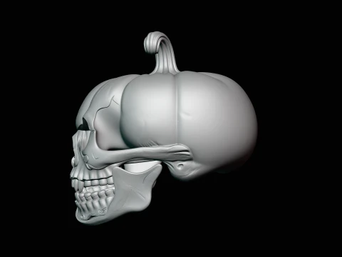 Skull Carved Pumpkin Statue Design 4 - 3D Print Model 3D Print Model