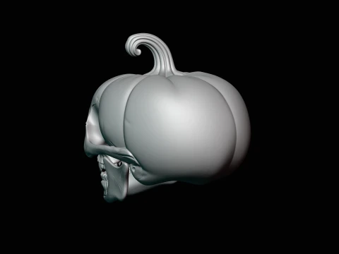 Skull Carved Pumpkin Statue Design 4 - 3D Print Model 3D Print Model