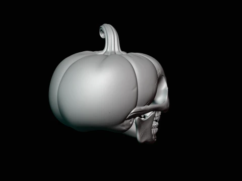 Skull Carved Pumpkin Statue Design 4 - 3D Print Model 3D Print Model