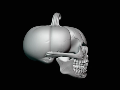 Skull Carved Pumpkin Statue Design 4 - 3D Print Model 3D Print Model