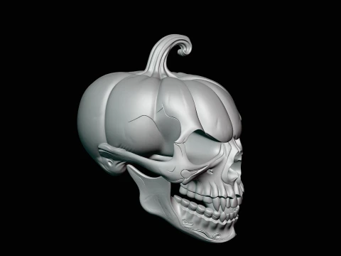 Skull Carved Pumpkin Statue Design 4 - 3D Print Model 3D Print Model